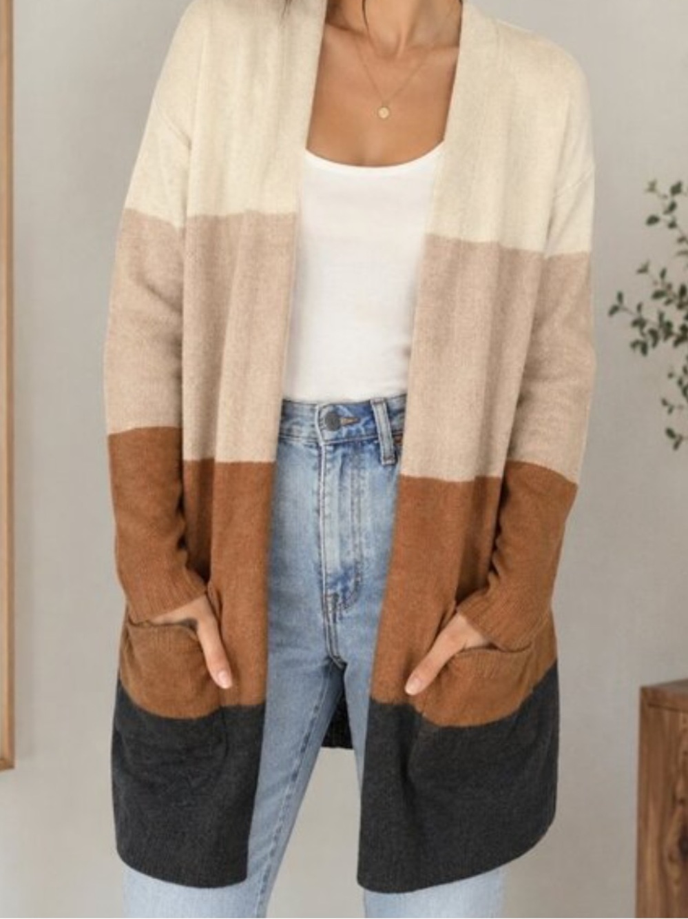 Madewell Striped Open Front Cardigan in Cream, Tan & Gray Sz S Women